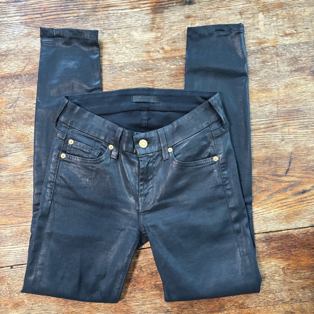 7 For All Mankind Black Coated Jeans with Gold Details